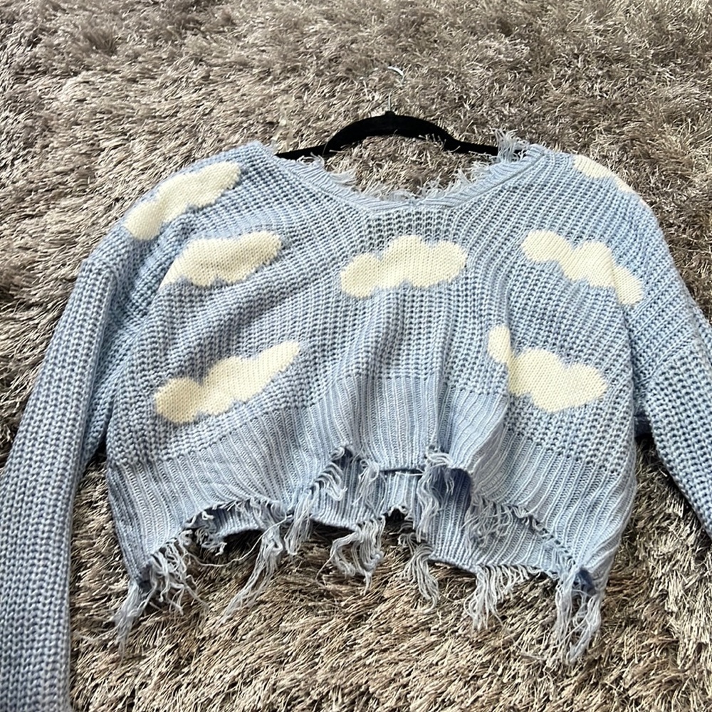 Frayed Blue Sweater